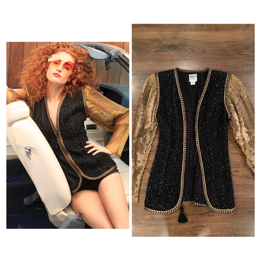 Vintage 80s Puff Sleeve Dramatic Tunic Blouse Jacket S M